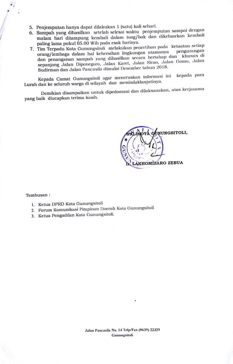 Surat Edaran Tentang Pengelolaan Sampah Dan Kebersihan Lingkungan