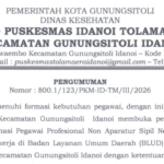 PENGUMUMAN FORMASI PEGAWAI PROFESIONAL NON APARATUR SIPIL NEGARA (NON ASN) DENGAN PERJANJIAN KERJA DI BADAN LAYANAN UMUM DAERAH (BLUD) UPTD PUSKESMAS IDANOI TOLAMAERA KECAMATAN GUNUNGSITOLI IDANOI